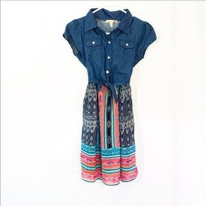 DENIM & NEON AZTEC DRESS